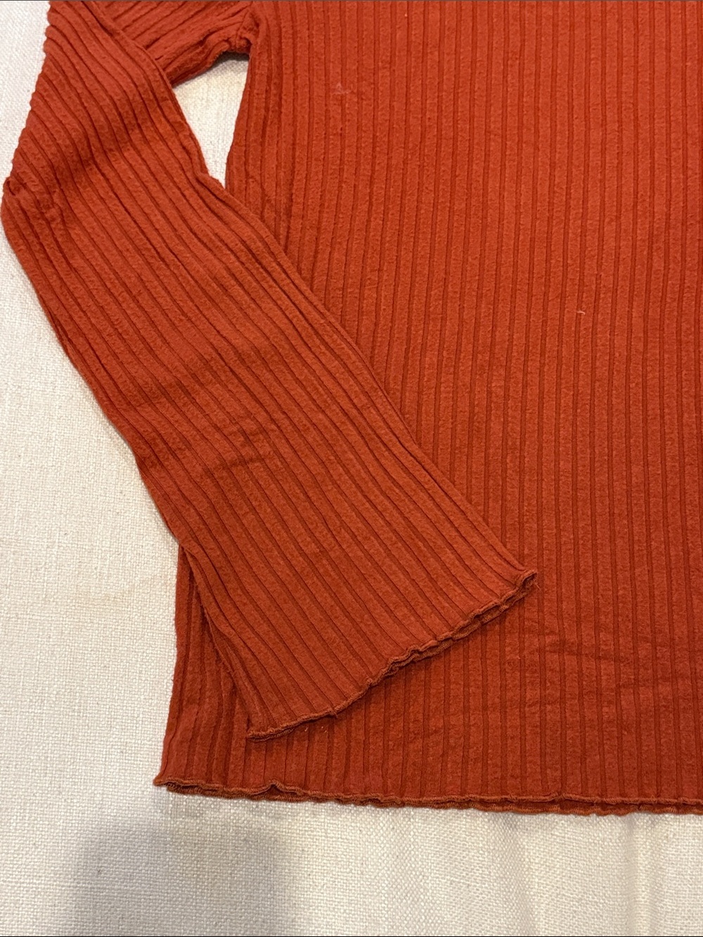 Madewell Rust Ruffled Mock-Neck Ribbed Long-Sleeve Top - Picture 2 of 4